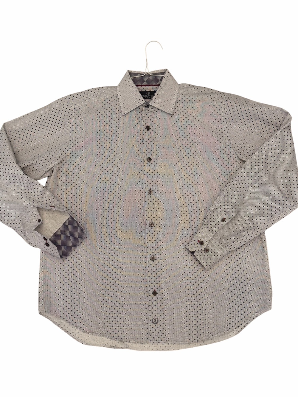 Bugatchi Uomo Button Down Shirt Men’s Large Gray Dot Print Long Sleeve